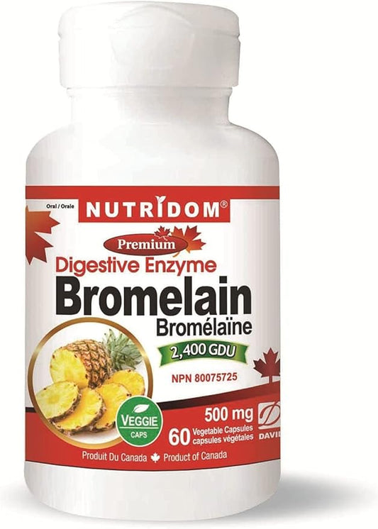 Bromelain Digestive Enzyme Pineapple Supplements, 2400 GDU, 500mg, Non-GMO, Vegan, Free of Gluten, Soy & Dairy (60 Count)