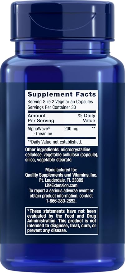 Life Extension L-Theanine, 60 Vegetarian Capsules (Pack of 2) - Amino Acid Derived from Tea - Gluten-Free, Non-GMO