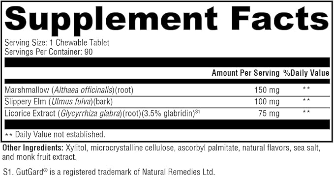 XYMOGEN Gut Health Supplements - GI Soothe Chocolate - Slippery Elm Bark, Licorice Root Extract & Marshmallow Root - Promote GI Lining Health, Mild Bloating Relief & Digestive Comfort (90 Tablets)
