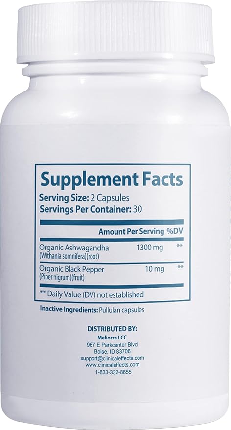 Clinical Effects Ashwagandha with Black Pepper for Stamina and Calm - 3 Pack, 180 Ashwagandha Capsules - Made in The USA