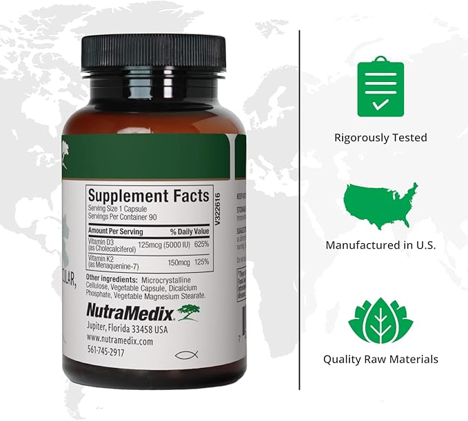 NutraMedix Vitamin D3 and K2 Immune Support Supplement for Women & Men - Help Support Heart Health - Can Assist with Calcium Metabolism (90 Capsules)