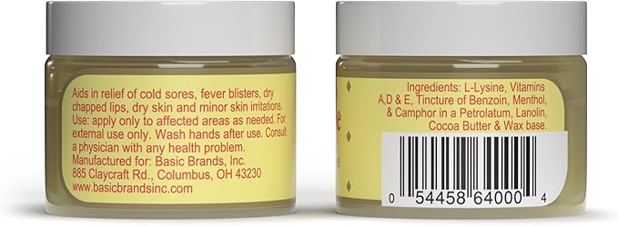 L-Lysine Ointment - 0.875 oz - Lysine Cold Sore Treatment and Blister Relief - Soothes Chapped Lips and Dry Skin – 2-Pack