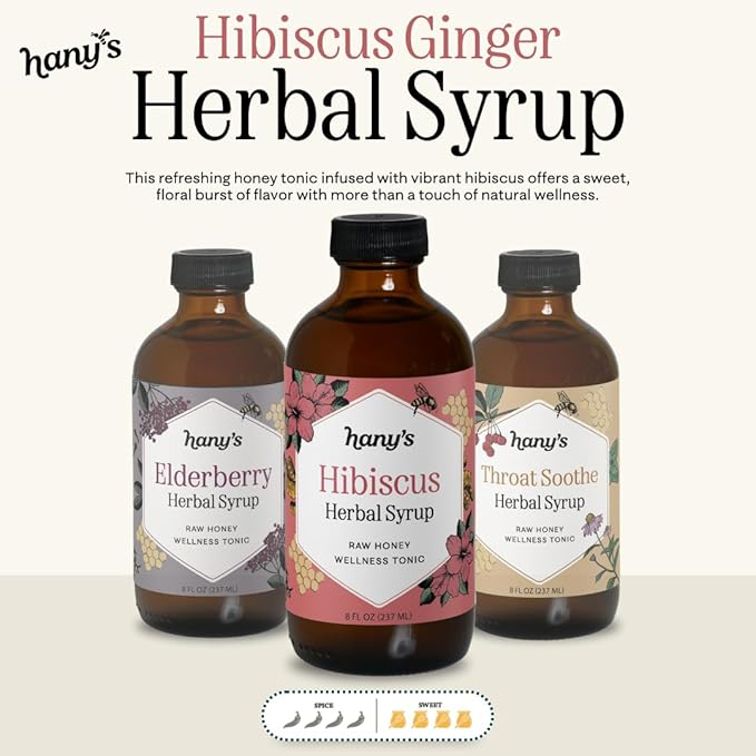 Hany's Harvest Hibiscus Ginger Herbal Syrup – 8 fl oz | All-Natural Wellness Tonic, Apple Cider Vinegar, Ginger, Hibiscus & Lemon | Non-GMO, Gluten-Free, Handcrafted