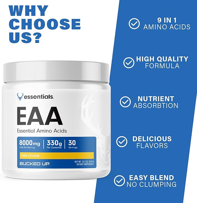 Bucked Up Essential Amino Acids - EAA Powder - Easy Mix, Non Clumping Formula - for Pre/Intra Workout - Pina Colada Flavor - 30 Servings - 11.6 oz