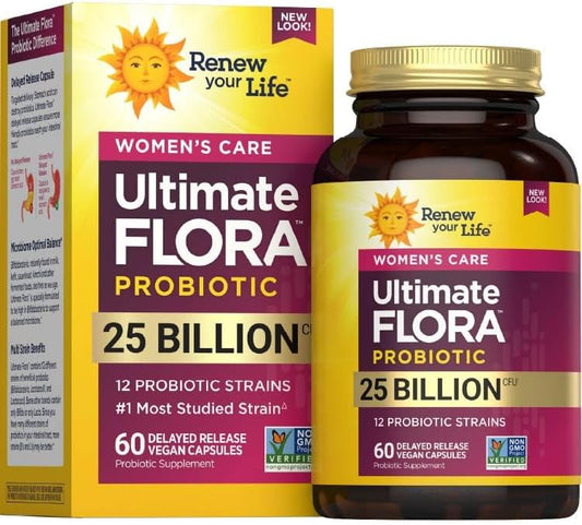 Ultimate Flora Probiotics for Women 25 Billion CFU Delayed Release Vegan Capsules | Vaginal | Digestive Health | Immune Health | Dairy Free | 60 Count