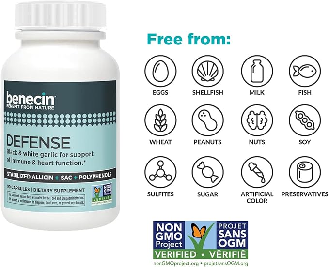Benecin Defense 1500 mcg Stabilized Allicin per Capsule | Plus high Amounts of SAC & Polyphenols from Black Garlic | Powerful Support of Immune & Heart Function Vegetarian Caps (360)