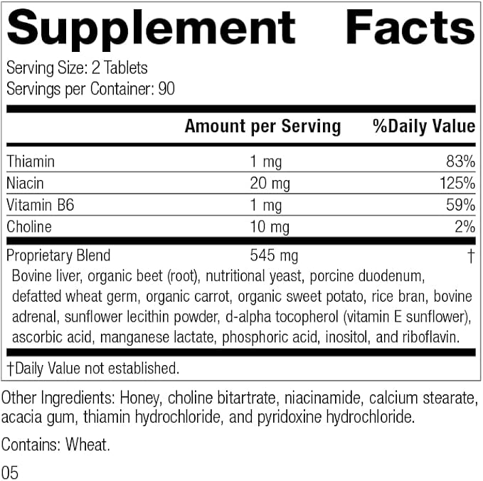 Standard Process Inc. Cataplex B - Whole Food Formula with Niacin, Vitamin B6, Thiamine, and Inositol for Heart Health, Metabolism, and Cholesterol Maintenance - 180 Tablets