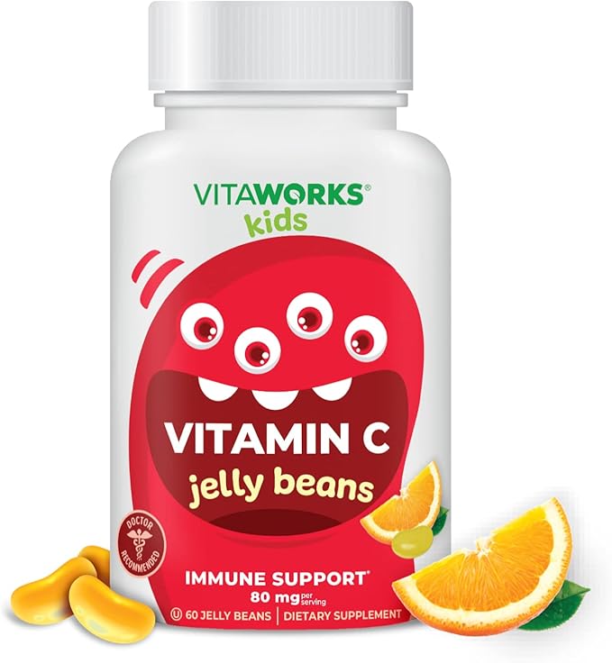 Kids Vitamin C Jelly Beans 80mg - Tasty Natural Orange Blast Flavor - Vegan, GMO-Free, Gluten Free, Nut Free Vitamins - Dietary Supplement - for Immune Support - for Children - 60 Jellies