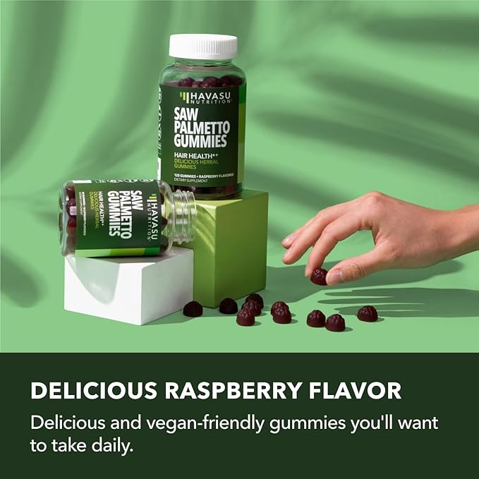 Saw Palmetto for Men Gummies - DHT Blocker Supplement for Hair Health and Male Patterned Balding - 120 Count - Supports Scalp and Prostate Wellness - Raspberry Flavor - Vegan, Non-GMO, 2 Month Supply