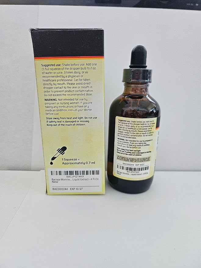BIO KRAUTER Bacopa Monnieri Supplement Liquid - Brain Support Brahmi - Alcohol & Sugar Free Liquid Bacopa Herb Drops 4 Fl.Oz.