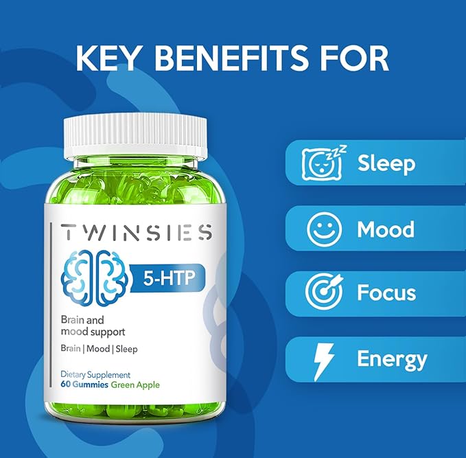 5-HTP Supplement 200mg Calm Gummies for Sleep Mood & Brain Health Support – L-Tryptophan 60 Green Apple Sleep Gummies for Adults – Gluten-Free & Non-GMO