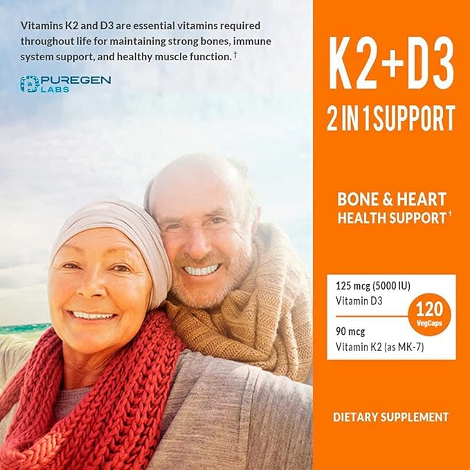 2 in 1 High Potency Formula 90mcg Vitamin K2 (MK7) and 5000 IU Vitamin D3 Supplement for Bone and Heart Health | Non-GMO Formula Vitamin D3 & K2 Complex, Total 240 Capsules I 8 Month Supply
