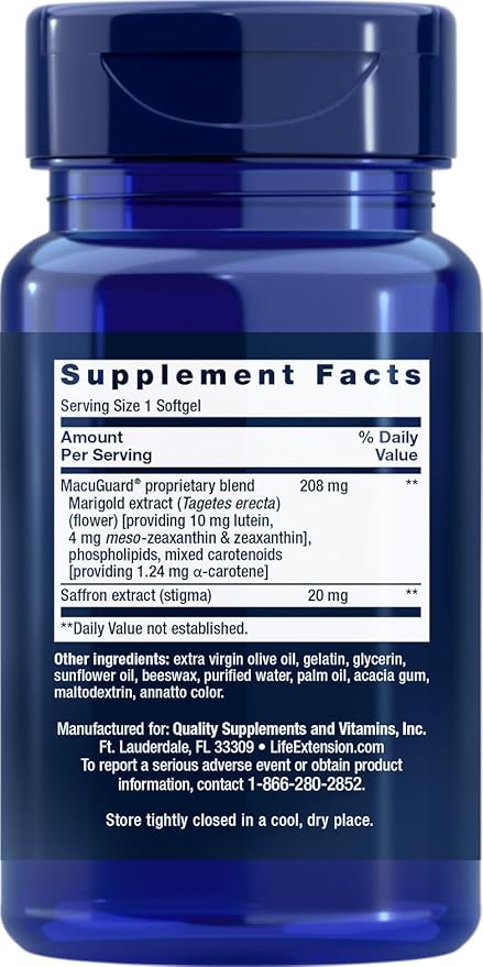 Life Extension MacuGuard Ocular Support with Saffron, 60 softgels (Pack of 2)