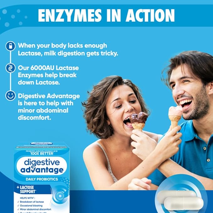 Digestive Advantage Lactose Defense Enzymes + Probiotics for Women & Men Occasional Bloating, Lactose Breakdown, Minor Abdominal Discomfort, Immune Support, 96 Count Capsules (2 Pack)