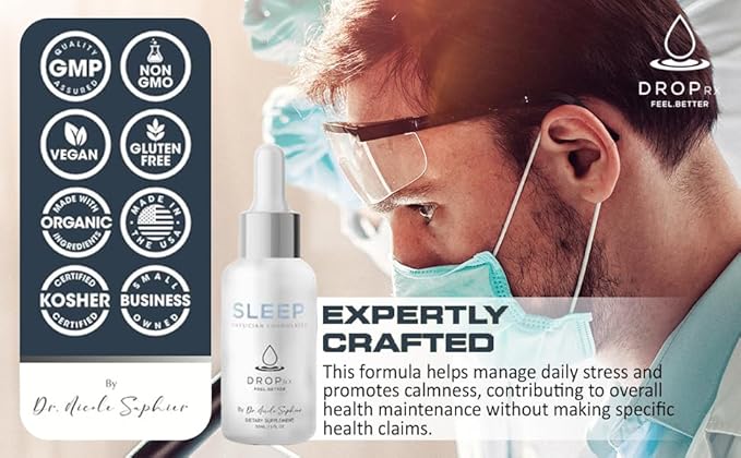 DropRx Sleep by Dr. Nicole Saphier – Melatonin Drops with Passion Flower, Ashwagandha & Magnolia Bark Extract – Organic, Non-GMO, Vegan, Gluten-Free, Kosher – Made in USA (2 Fl Oz)
