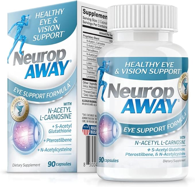 NeuropAWAY Eye Support Supplement 90CT with Lutein N-Acetyl L-Carnosine S-Acetyl Glutathione N-Acetyl Cystiene Pterostilbene Lycopene Zeaxanthin to Support Healthy Vision Helps Blurry and Dry Eyes