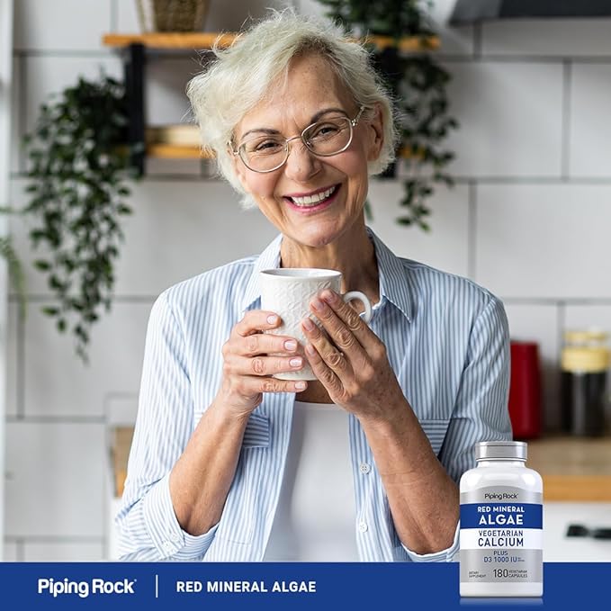 Piping Rock Red Mineral Algae | Vegetarian Calcium | 180 Capsules | Plant Based Plus Trace Minerals | Plus D3 1000 IU | Non-GMO, Gluten Free Supplement