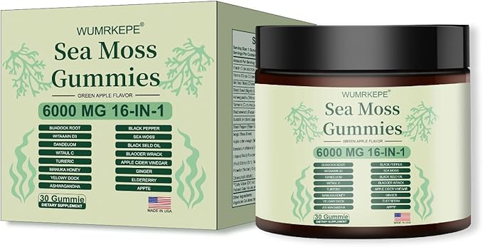 New Sea Moss Gummies - 6000 MG 16-in-1 Formula, Vegan, 30 Gummies - Support Digestion, Enhance Daily Wellnes