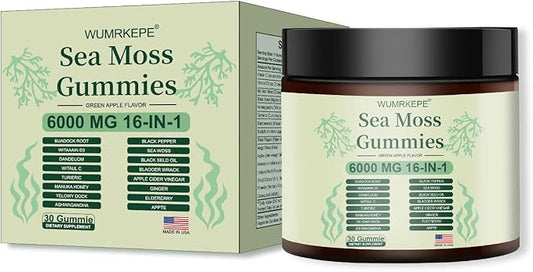 New Sea Moss Gummies - 6000 MG 16-in-1 Formula, Vegan, 30 Gummies - Support Digestion, Enhance Daily Wellnes
