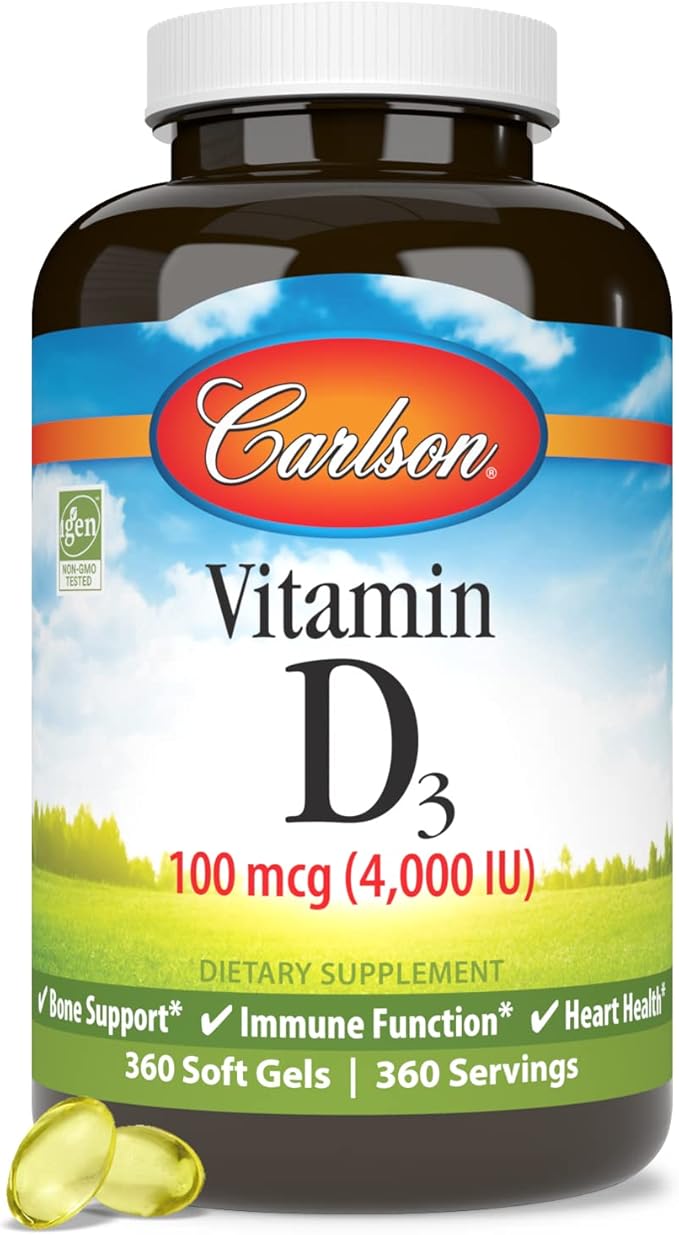 Carlson - Vitamin D3 4000 IU (100 mcg), Immune Support, Bone Health, Muscle Health, Cholecalciferol, Vitamin D Supplements, Vitamin D3 Soft Gels, 360 Softgels