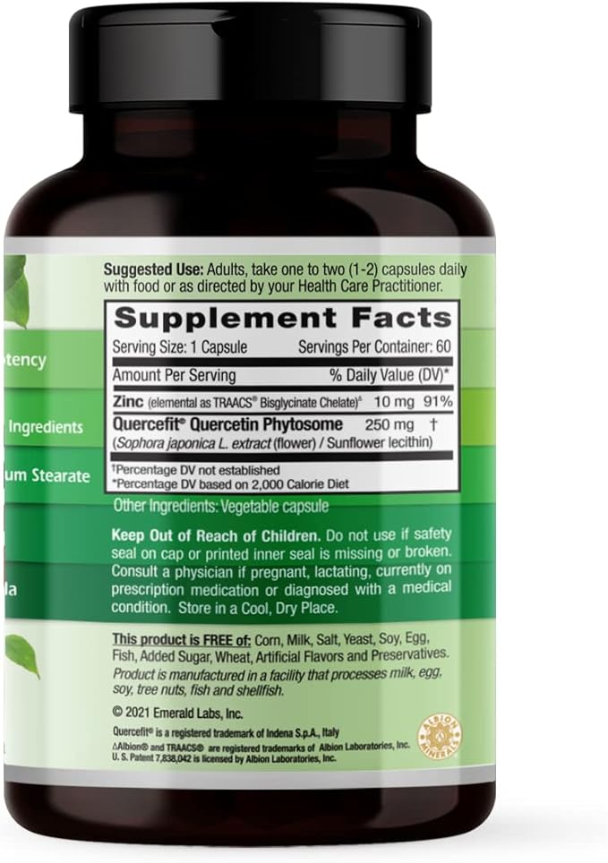 EMERALD LABS Quercetin Phytosome Plus - Vegan Antioxidant & Immune Support Supplement - Contains Quercetin & Zinc - 60 Vegetable Capsules (60-Day Supply)