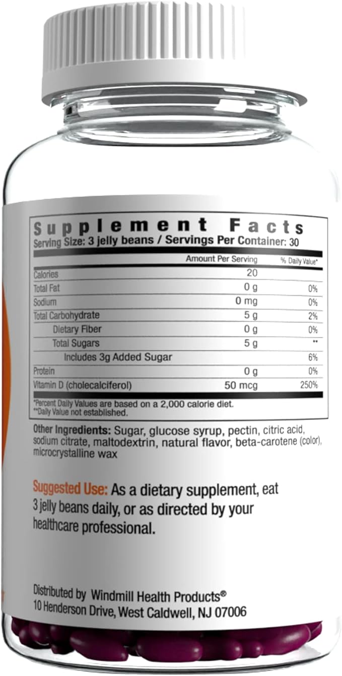 Vitamin D Jelly Beans, Supports Immune Health, Promotes Bone Health, Pectin Based, Vegan & Gluten Free, Mixed Berry Flavor, 90 Jelly Beans, 30 Servings