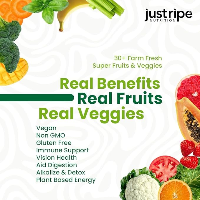 Fruits and Veggies Supplement - 90 Fruit and 90 Vegetable Capsules - 100% Whole Natural Superfood - Filled with Vitamins and Minerals - Supports Energy Levels (1 Pack)