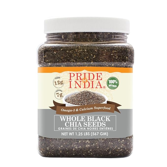 Pride Of India - Natural Black Chia Seeds - Omega-3 & Fiber Superfood, 1.25 Pound (20oz) Jar