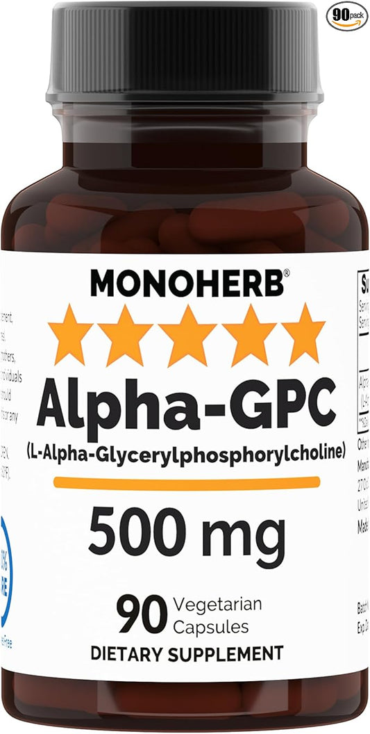 Alpha-GPC 500 mg - 90 Vegan Capsules, Nootropic for Brain Support, Focus, Memory, Motivation, and Energy
