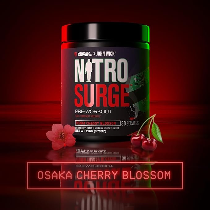 Jacked Factory X John Wick - Nitrosurge Wick Pre Workout Supplement - Intense Energy, Battle-Ready Focus, Unstoppable Commitment, and Sheer Will - 30 Servings, Osaka Cherry Blossom