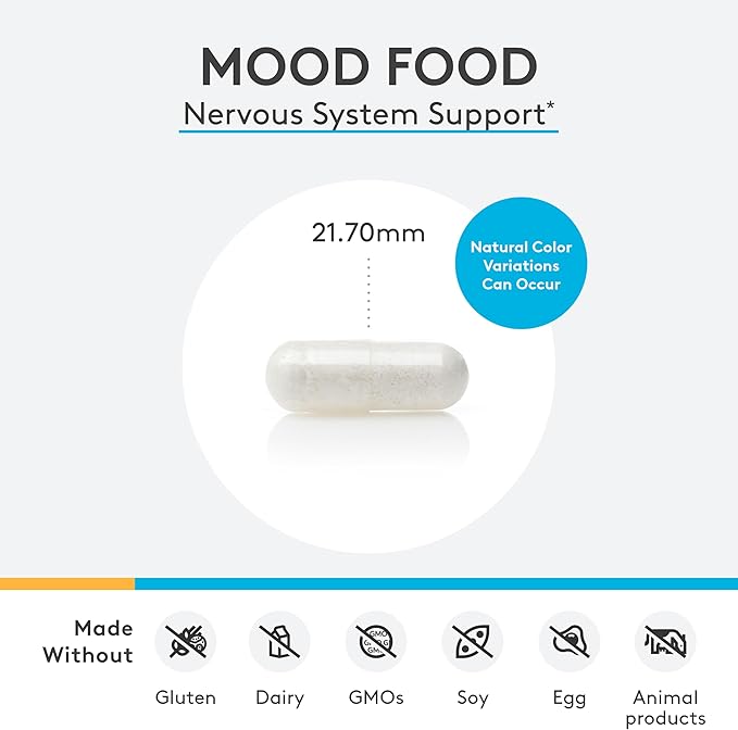 XYMOGEN Mood Food - Nervous System, Relaxation & Mood Support Supplement - Folate, B12, B6 with Magnesium, 5-HTP & GABA Supplement - Vegan & Non-GMO (60 Capsules)