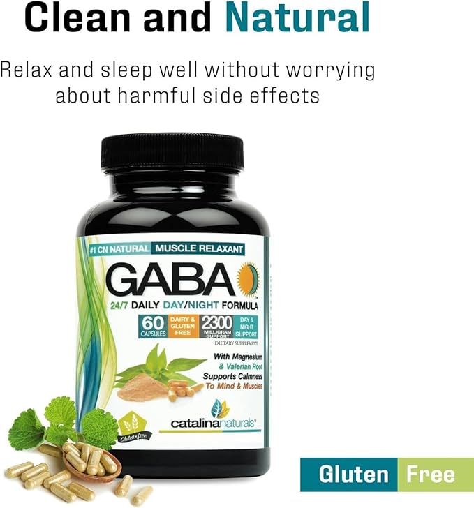 GABA 2,300mg Strength - 24/7 Daily Day/Night Formula - Natural Relaxant - Plus Magnesium, Valerian Root.