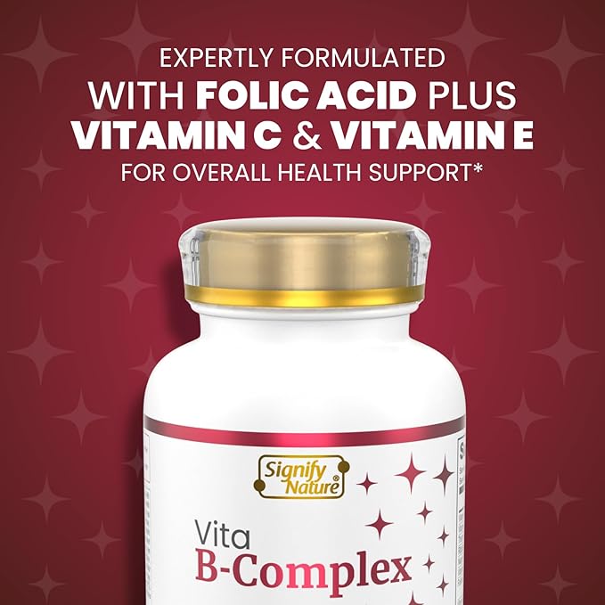 SIGNIFY NATURE VitaBComplex with Vitamin C and E, B Complex Vitamins for Women & Men, BComplex Supplements, VIT B1, B2, B3, B5, B6, B8, B9, B12, Super B Softgels - 60 CT