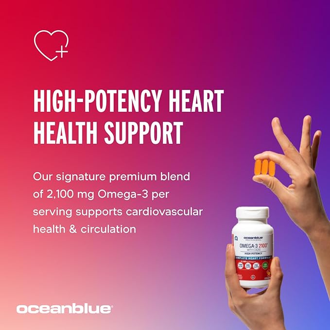 Oceanblue Professional Omega-3 2100 with CoQ10 – 90 ct – Triple Strength Fish Oil Supplement with High-Potency EPA and DHA, and CoQ10 – Orange Flavor (30 Servings)