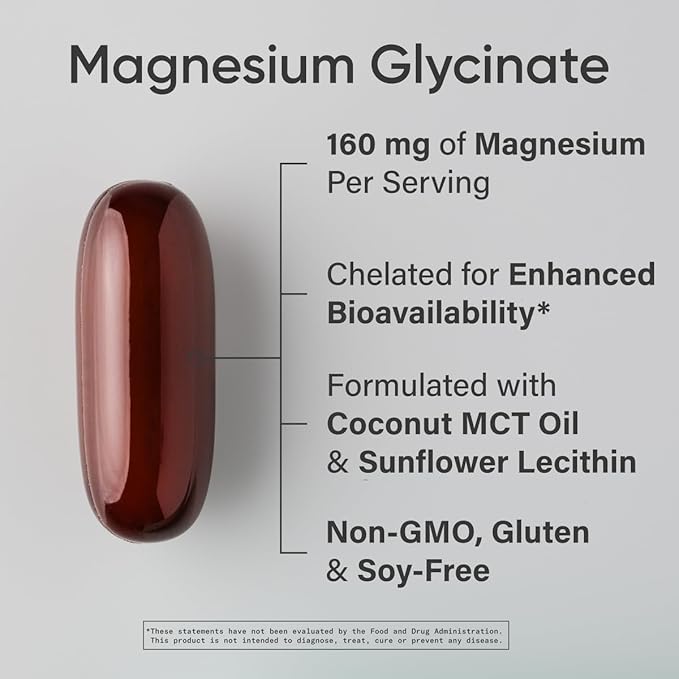 Sports Research® Magnesium Glycinate - Suports Restful Sleep & Enzymatic Processes - 160 mg Chelated Magnesium - Liquid Softgel - 120 Count