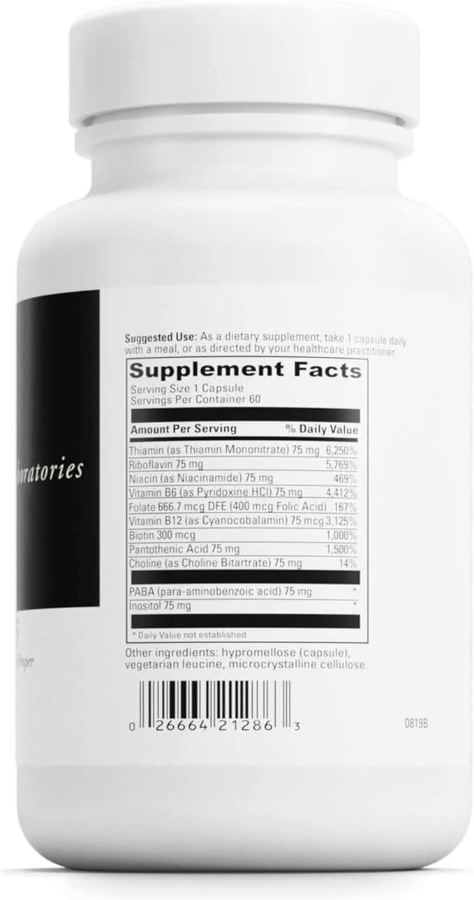 DAVINCI Labs B Complex-75 - Supports Relaxation and Proper Nerve Function* - Dietary Supplement with Niacin, Vitamin B6, B12, Biotin, Choline and More - Vegetarian - Gluten-Free - 60 Capsules