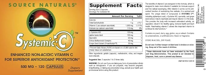 Source Naturals Systemic C, 500mg - 120 Capsules