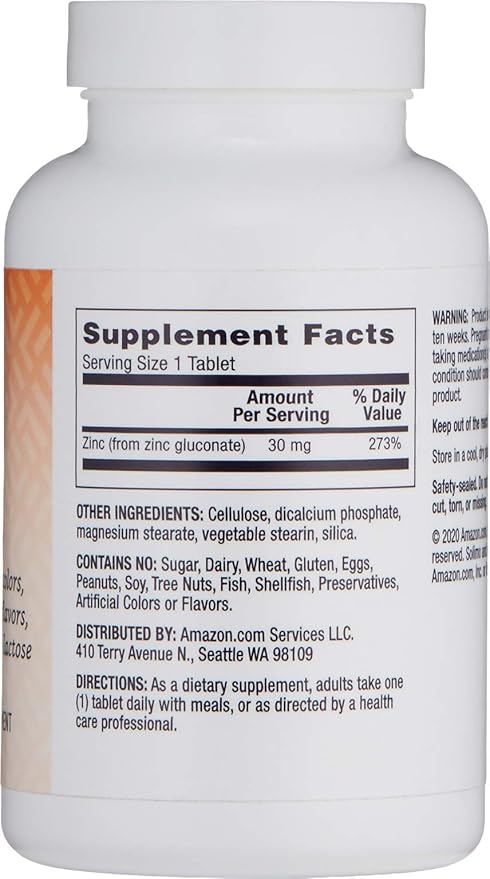 Amazon Brand - Solimo Zinc 30mg, Unflavored, 300 Tablets, Ten Month Supply