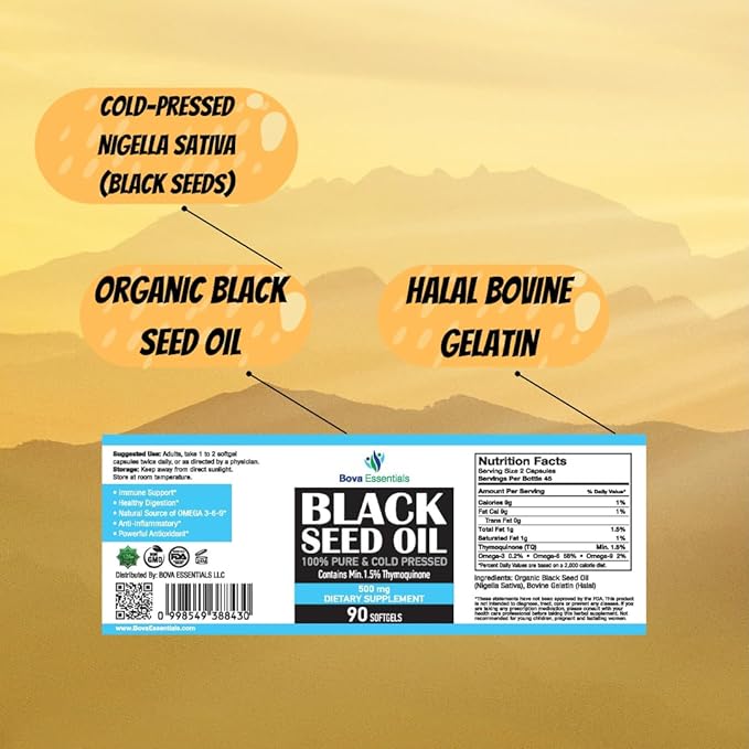 HalalEveryDay Organic Black Seed Oil - USDA Certified Cold Pressed Glass Bottle Over 1.5% Thymoquinone 3X Strength Turkish Black Cumin Nigella Sativa Non-GMO 100% Pure Blackseed Oil (Capsules)