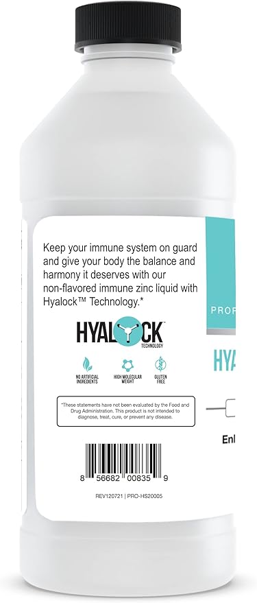 Hyalogic Liquid Zinc Supplement for Immune Support (4 Oz) - Daily Mineral Support Enhanced w/Hyaluronic Acid for Hydration – Immune Zinc Liquid for Men and Women – Gluten Free, Cruelty Free