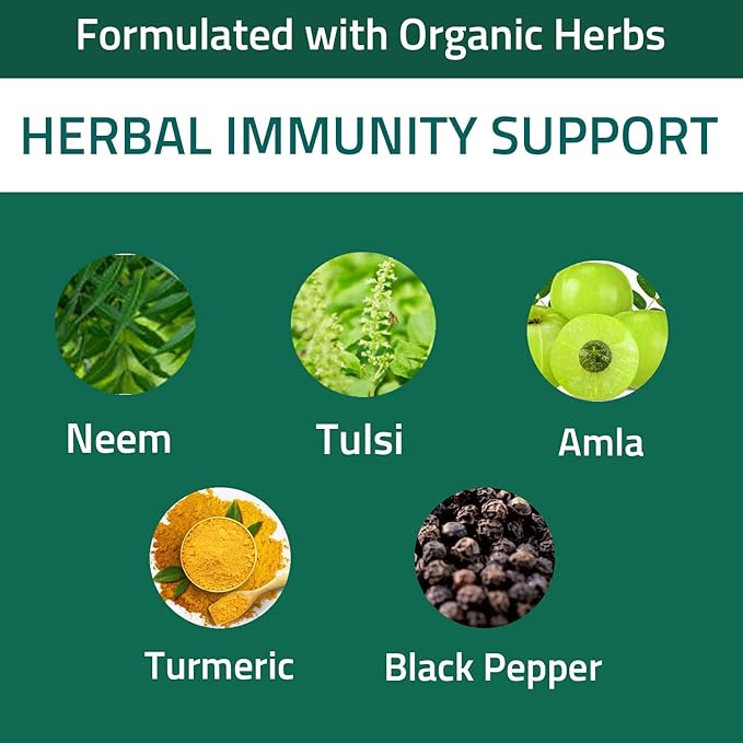 Immune Support Capsules - Immunity Support Supplement 120 Capsules Made with Organic Neem, Tulsi, Amla & Turmeric, Enhance Wellness and Immune Function.