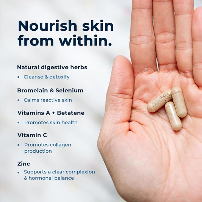 VitaMedica Clear Skin Vitamin Formula | Noncystic Acne Supplement for Skin Clearing | Clear Complexion for Women and Men | Vitamins A, C, E, Selenium, Chromium, and Zinc for Skin Health | 60 Count