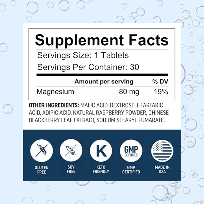 Molecular Hydrogen Tablets for Drinking Water with Magnesium | Highest Concentration H2 12,000 PPB | Energy Booster, Enhance Performance & Recovery | Made in USA, 30 Tablets (Raspberry)