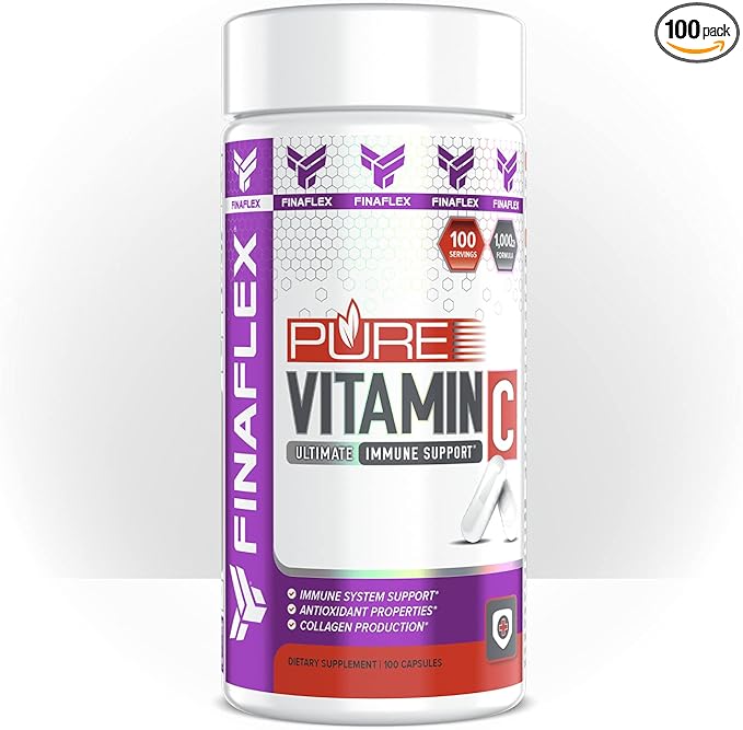 FINAFLEX Pure Vitamin C - 100 Capsules - Promotes Immune System Support & Collagen Production - 1000 mg of Vitamin C Per Serving - 100 Servings