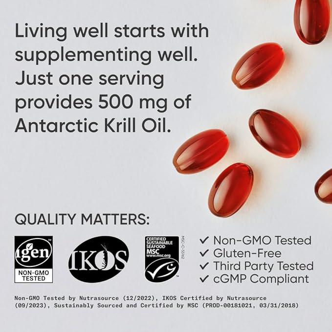 Sports Research® Omega-3 Krill Oil 500mg - Pure Antarctic Superba Krill with Phospholipids, Choline & Astaxanthin - MSC Certified Sustainable, Non-GMO & Gluten Free - 120 Mini-Gels