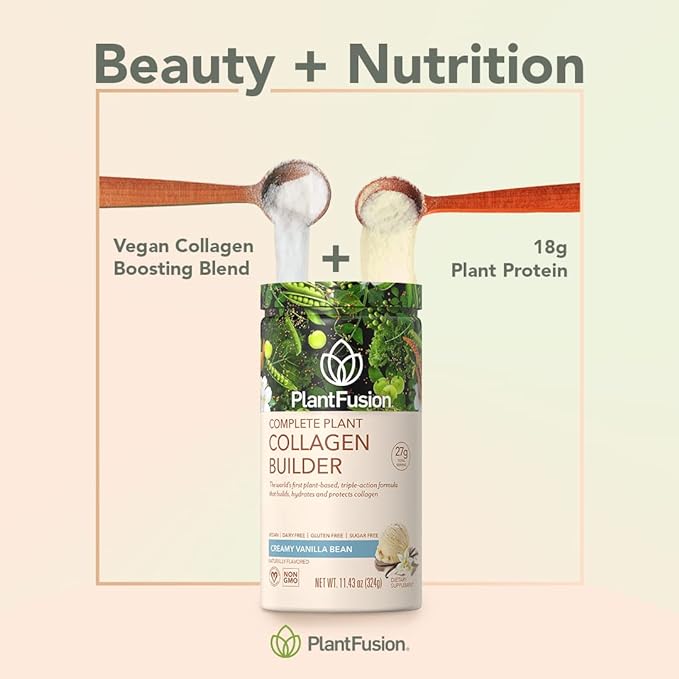 PlantFusion Vegan Collagen Powder - Plant Based Collagen Protein Powder for Muscle & Joints, Hair, Skin & Nails - Keto, Gluten Free, Soy Free, Non-Dairy, No Sugar, Non-GMO - Vanilla 11.43 oz