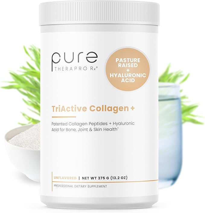 Pure TheraPro Rx TriActive Collagen Plus, Collagen Powder for Hair, Skin, Nails, Bones & Joints, Hydrolyzed Collagen Powder w/Patented Peptides, Unflavored Multi Collagen Protein Powder, 30 Servings