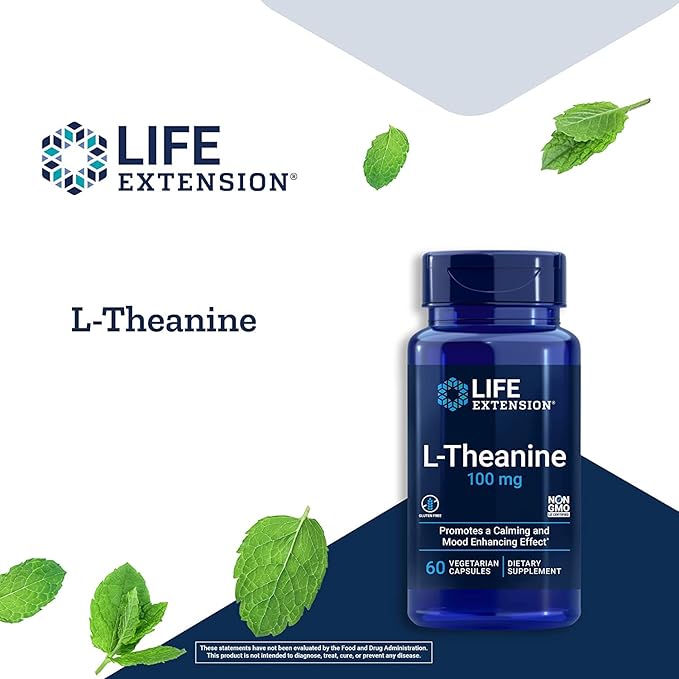 Life Extension L-Theanine, 60 Vegetarian Capsules (Pack of 2) - Amino Acid Derived from Tea - Gluten-Free, Non-GMO