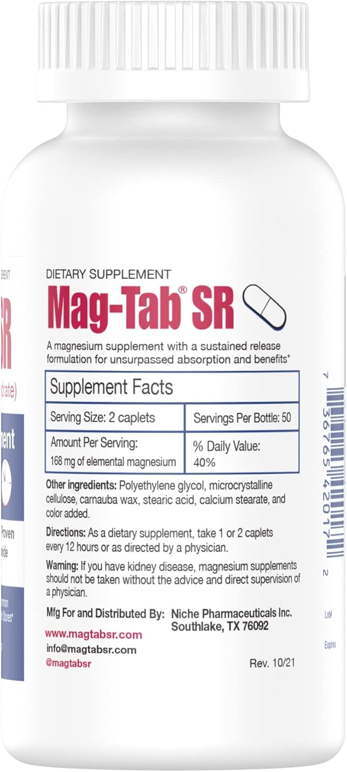 Extended Release Magnesium Lactate Delivery for 10x Better Absorption-Mag-Tab SR (Sustained Release) 100 Count-Supports Sleep, Muscle Cramps, Magnesium Deficiency Health Issue
