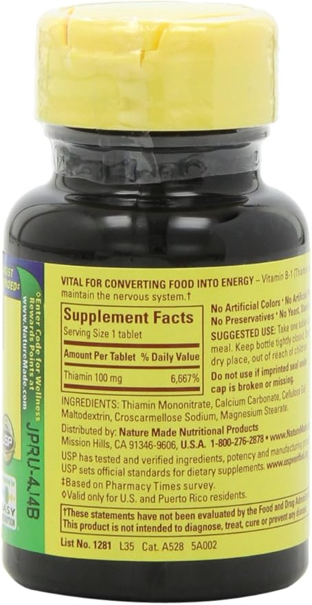 Nature Made Vitamin B1, 100 Count (Pack of 6)